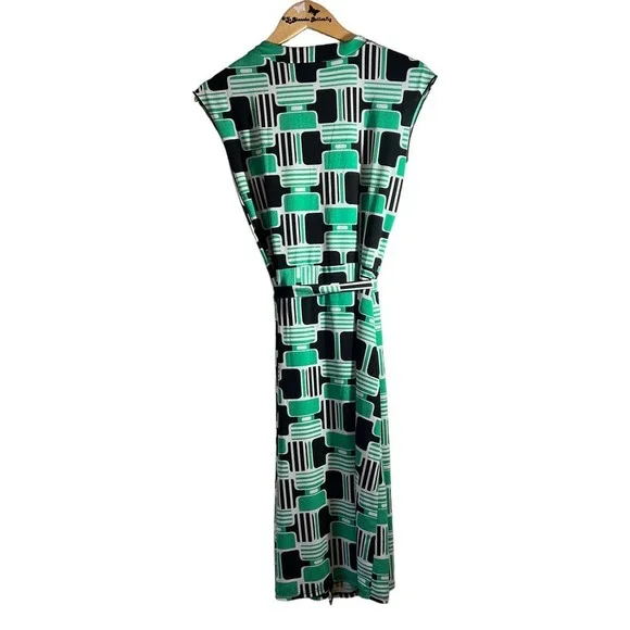 Bisou Bisou Womens Geo Green Large Wrap Dress fits Large - Picture 3 of 4